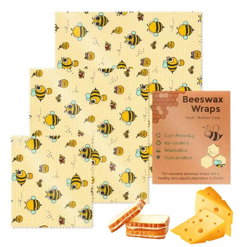 Beeswax Wrap Reusable - 3ชิ้นผ้าสำหรับเก็บอาหารสดอาหารออร์แกนิกห่ออาหารขี้ผึ้งเกรดอาหารเป็นมิตรต่อสิ่งแวดล้อม