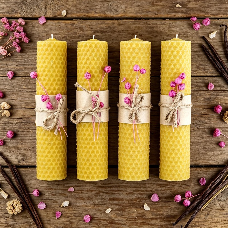 Beeswax Wrap Reusable - เทียนไขขี้ผึ้งม้วนทำมือ 4 ชิ้น ขนาด 5.9 นิ้ว